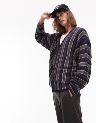 Topman cardigan with vertical stripe in gray and navy