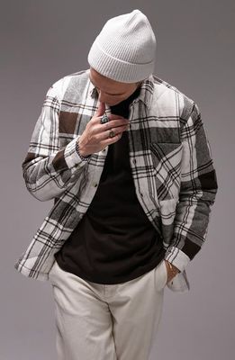 Topman Check Quilted Overshirt in Cream