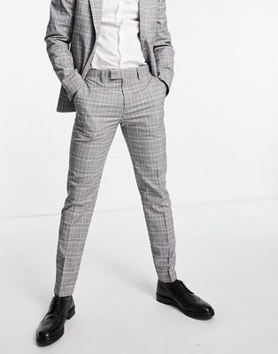 Topman check slim pants in gray-Grey