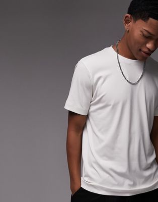 Topman classic fit drop rib t-shirt in ecru-White