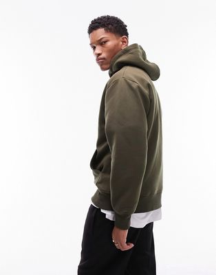 Topman classic fit hoodie in khaki-Green