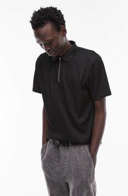 Topman Classic Rib Knit Polo in Black at Nordstrom, Size Medium