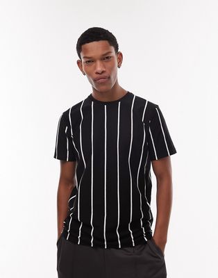 Topman classic t-shirt with vertical stripe in black