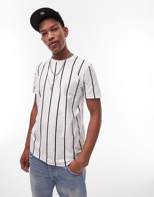 Topman classic t-shirt with vertical stripe in white