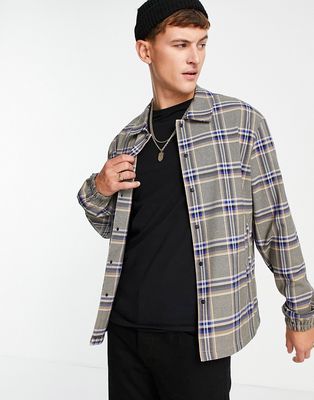 Topman coach jacket in blue and stone check-Multi
