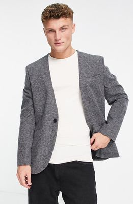 Topman Collarless Oversize Jersey Blazer in Grey