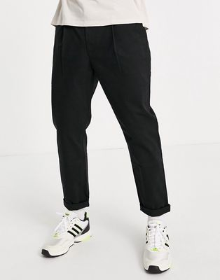 Topman cotton blend tapered chino in black