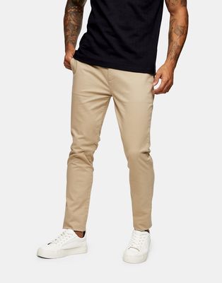Topman cotton skinny chinos in stone-Neutral