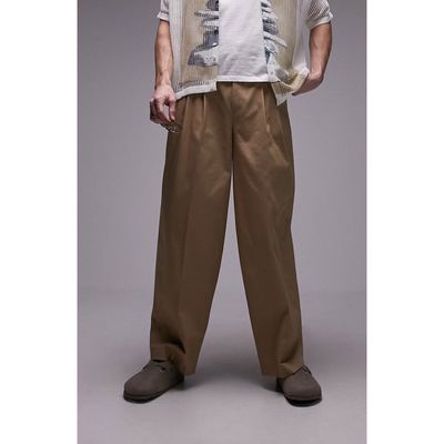 Topman Cotton Wide Leg Pants in Camel