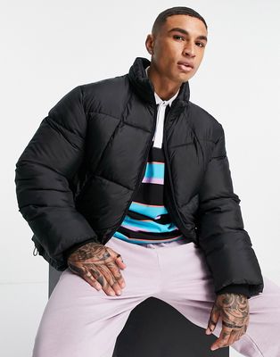 Topman cropped quilted puffer jacket in black