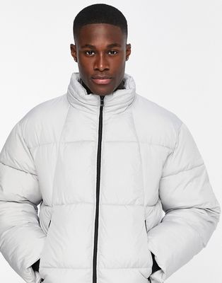 Topman cropped quilted puffer jacket in gray-Grey