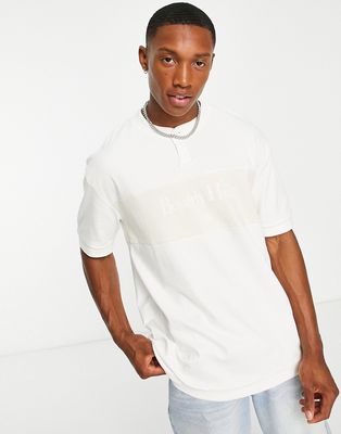 Topman cut and sew button T-shirt with Beverly Hills print in white