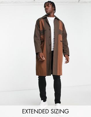 Topman deconstructed trench with contrast panel in brown-Neutral