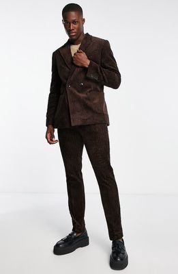 Topman Double Breasted Corduroy Suit Jacket in Brown