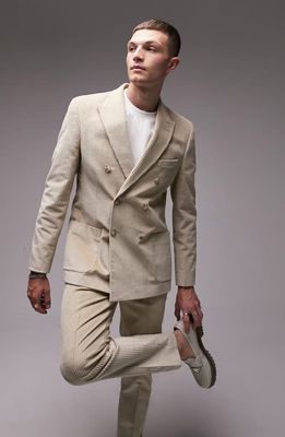 Topman Double Breasted Skinny Corduroy Suit Jacket in Brown