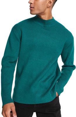 Topman Elevated Essential Mock Neck Sweater in Mid Green