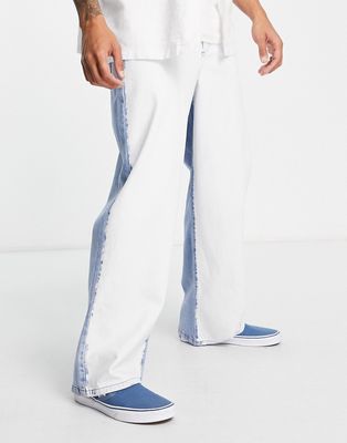 Topman extreme baggy jeans in white & blue splice-Multi
