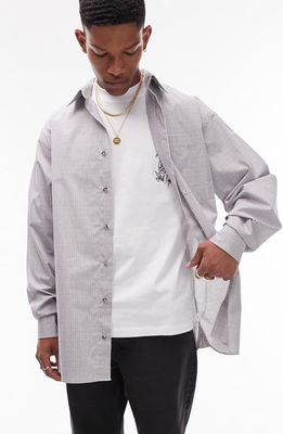 Topman Extreme Oversize Check Button-Up Shirt in White Multi