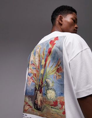 Topman extreme oversized fit T-shirt with Chinese Asters print in white in collaboration with Van Gogh Museum