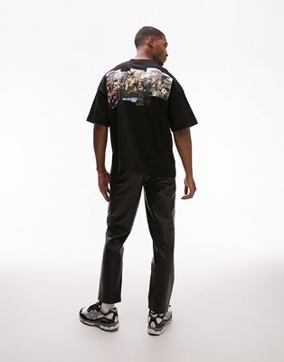 Topman extreme oversized fit t-shirt with front and back Roma embroidery in black
