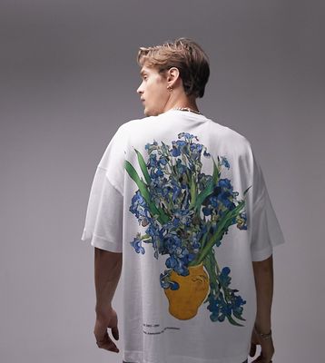 Topman extreme oversized fit T-shirt with Irises Mans print in white in collaboration with Van Gogh Museum