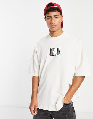 Topman extreme oversized t-shirt with Berlin embroidery in ecru-White