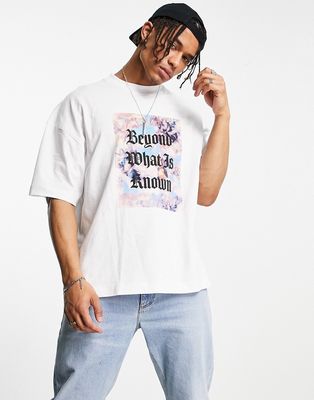 Topman extreme oversized t-shirt with floral box print in white