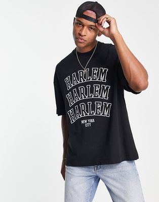 Topman extreme oversized T-shirt with Harlem print in black