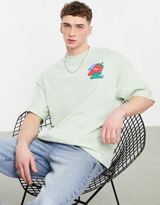 Topman extreme oversized t-shirt with just chillin chest print in sage-Green