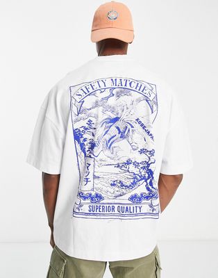Topman extreme oversized t-shirt with matches front and back print in white