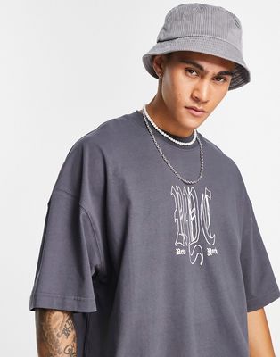 Topman extreme oversized T-shirt with NYC chest print in gray