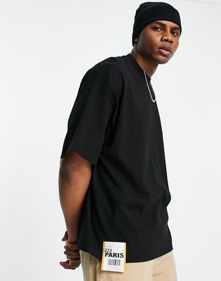 Topman extreme oversized t-shirt with Paris flight tag in black