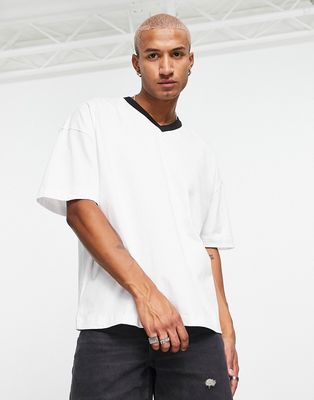 Topman extreme oversized v-neck T-shirt with contrast collar in white