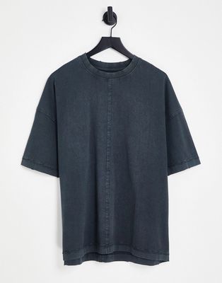 Topman extreme overszied T-shirt with raw seams in washed black