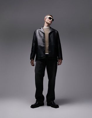 Topman faux leather blazer in black