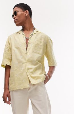 Topman Floral Embroidered Camp Shirt in Light Green