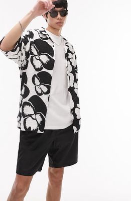 Topman Floral Print Short Sleeve Cotton Button-Up Shirt in White Multi