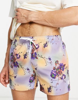 Topman floral swim shorts in purple