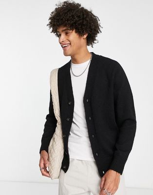 Topman fluffy knitted cardigan in black