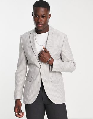 Topman gray suit jacket in white stripe