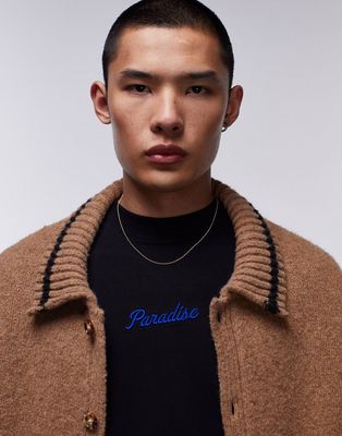 Topman heavyweight extreme oversized fit t-shirt with front and back paradise embroidery in black