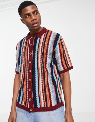 Topman knit stripe texture button through shirt in multi
