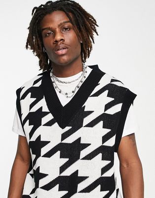 Topman knit tank with dog tooth in mono-Multi