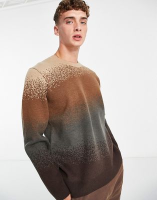 Topman knitted ombre sweater in brown