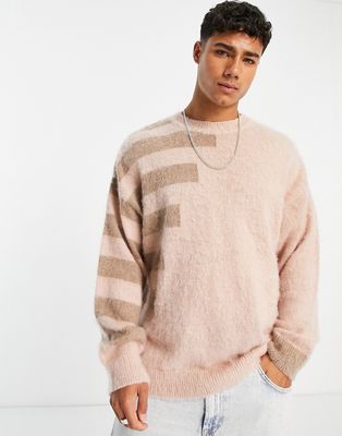 Topman knitted stripe sweater in pink-Neutral
