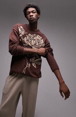 Topman Large Floral Sweater in Brown
