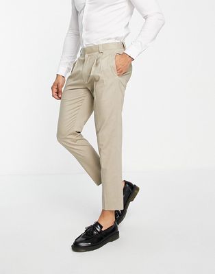 Topman linen mix tapered pants in stone-Neutral