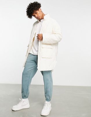 Topman liner shacket with onion quiliting in white