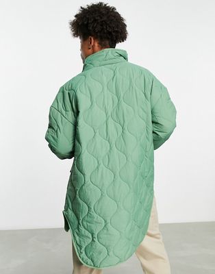 Topman liner shacket with onion quilting in sage green
