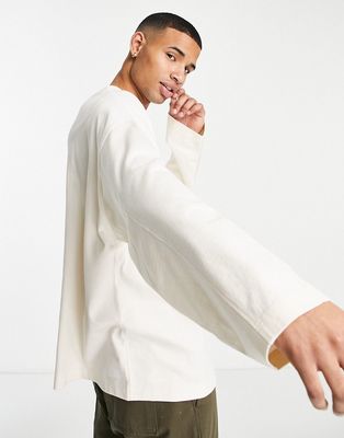 Topman long sleeve heavy weight oversized t-shirt in ecru-White